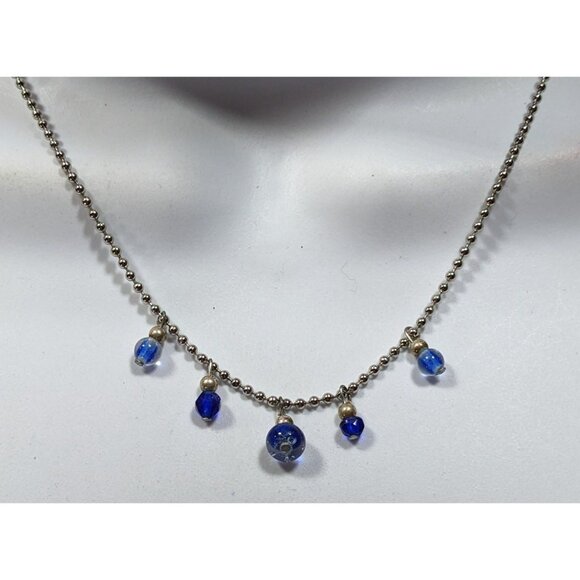Simple Whimsical Blue Glass Charm Necklace - Picture 4 of 5